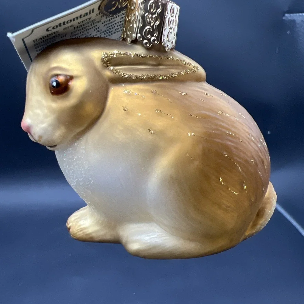 Vintage 2005 Old World Christmas Glass Ornament, Tan Cottontail Bunny